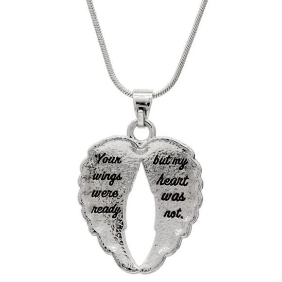 210. Guardian Angel wings silvertone  necklace - Picture 2 of 5